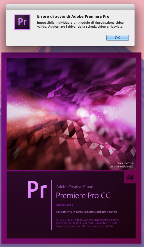errore Adobe CC avvio di Premiere Pro
